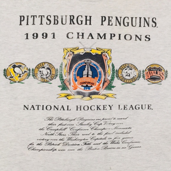 Vintage 1991 Pittsburgh Penguins Champions T-Shirt - Picture 3 of 7